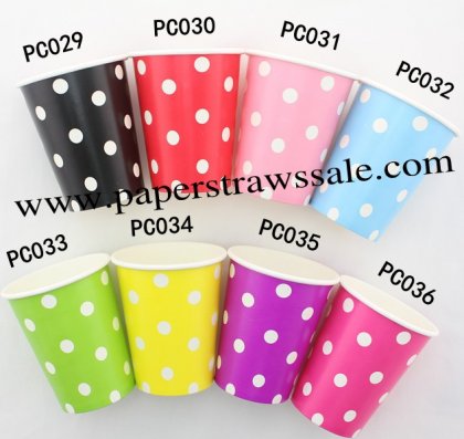 480pcs 90Z White Dot Paper Drinking Cups Mixed 8 Colors