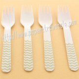 Wooden Forks Gold Chevron Printed 100pcs