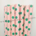 Pink Paper Straws Green Swiss Dot 500pcs