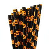 Halloween Orange Pumpkin Print Black Paper Straws 500 pcs