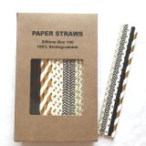 100 Pcs/Box Mixed Black Gold Happy New Year Paper Straws