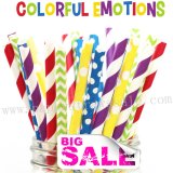 200pcs COLORFUL EMOTIONS Themed Paper Straws Mixed