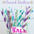300pcs PEACOCK FEATHERS Paper Straws Mixed