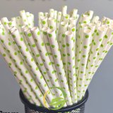 White With Lime Green Swiss Dot Paper Straws 500 Pcs