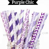 300pcs Lilac Purple Chic Paper Straws Mixed