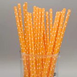 White Swiss Dot Orange Paper Straws 500 pcs