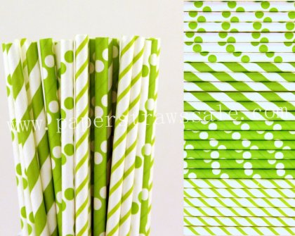 200pcs Lime Green Party Paper Straws Mixed