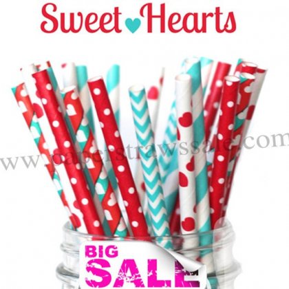 250pcs SWEET HEARTS Paper Straws Mixed