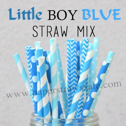 200pcs Little Boy Blue Paper Straws Mixed [themedstraws039]