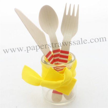 Red Striped Christmas Wooden Cutlery Set 150pcs