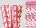 200pcs Hot Pink Themed Paper Straws Mixed