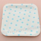 7" Blue Polka Dot Square Paper Plates 60pcs