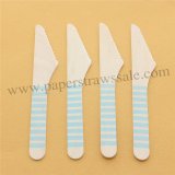 Light Blue Stripe Print Wooden Knife 100pcs