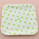 7" Green Polka Dot Square Paper Plates 60pcs