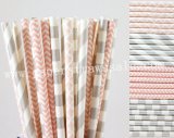 200pcs Light Pink and Silver Paper Straws Mixed