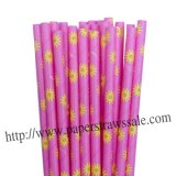 Hot Pink Daisy Paper Drinking Straws 500pcs