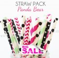250pcs PANDA Bear Themed Paper Straws Mixed