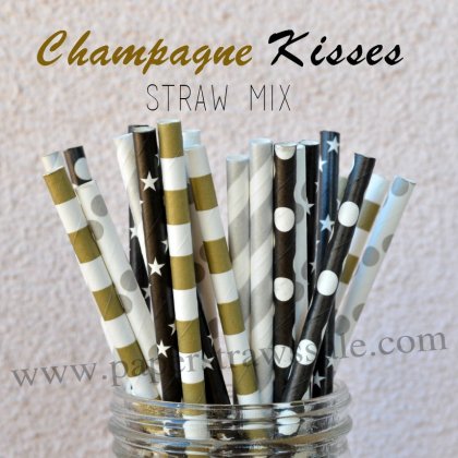 250pcs CHAMPAGNE KISSES Theme Paper Straws Mixed