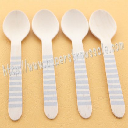Silver Striped Print Wooden Spoons 100pcs [wspoons023]