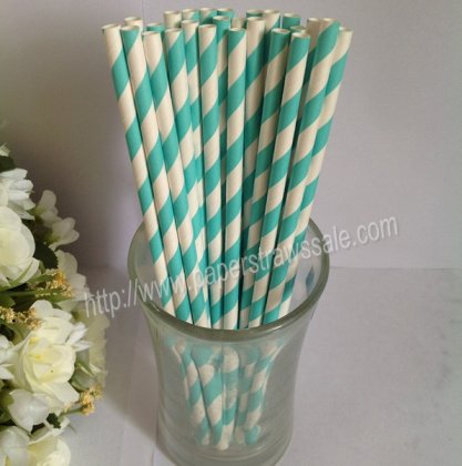 Printed Paper Straws with Turquoise Stripe 500pcs
