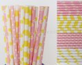 200pcs Pink and Yellow Party Paper Straws Mixed