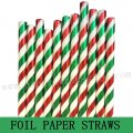 Christmas Green Red Foil Striped Paper Straws 500pcs