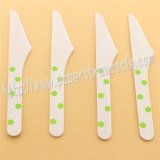 Wooden Knives with Green Polka Dot Print 100pcs