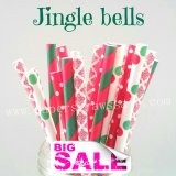 200pcs Jingle Bells Themed Paper Straws Mixed