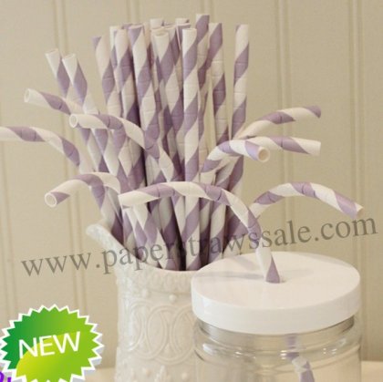Lilac Stripe Printed Bendy Paper Straws 500pcs