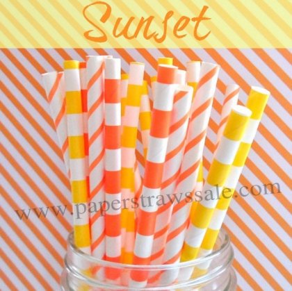 200pcs Sunset Yellow Orange Paper Straws Mixed