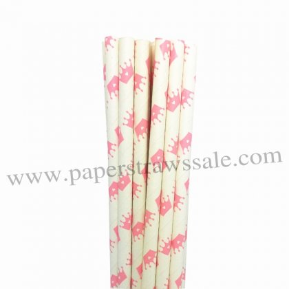 Pink Crown Printed Paper Drinking Straws 500pcs