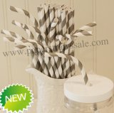 Bendy Paper Straws Grey Stripe Print 500pcs