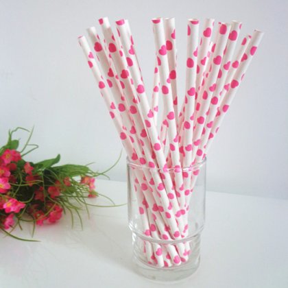 Hot Pink Hearts Printed Paper Straws 500pcs