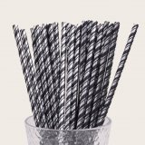 Metallic Double Silver Foil Stripe Black Paper Straws 500 Pcs