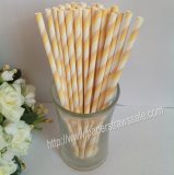 Khaki Tan White Striped Paper Straws 500pcs
