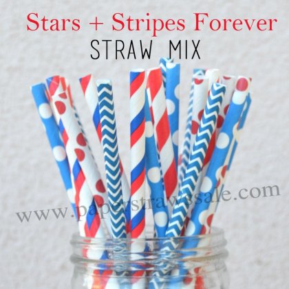 200pcs Star Stripe 4th of July Paper Straws Mixed