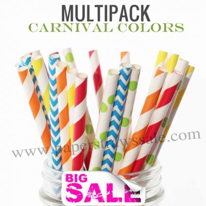 250pcs CARNIVAl Colorful Paper Straws Mixed [themedstraws082]