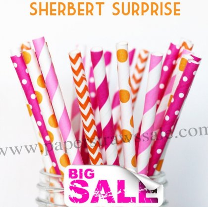 250pcs SHERBERT SURPRISE Theme Paper Straws Mixed