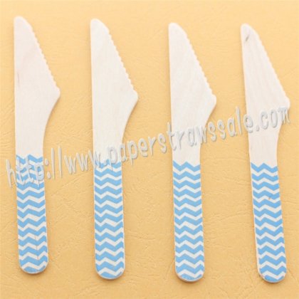 Wooden Knives with Blue Chevron Print 100pcs