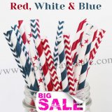 250pcs RED WHITE & BLUE Paper Straws Mixed