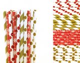 200pcs Gold and Red Christmas Paper Straws Mixed