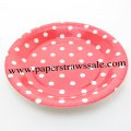 9" Red Round Paper Plates White Dot 60pcs