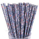 Colored Classical Ancient Floral Blue Paper Straws 500 pcs