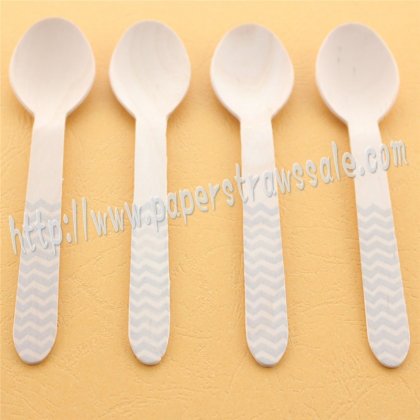 Silver Chevron Print Wooden Spoons 100pcs [wspoons021]