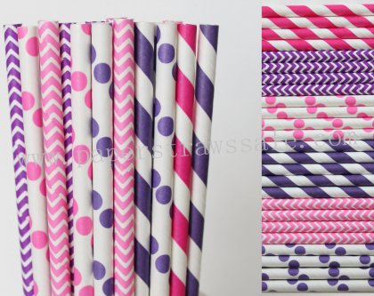 300pcs Pink and Purple Party Paper Straws Mixed