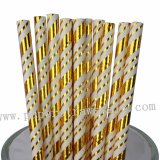 Christmas Gold Foil Stripe Paper Straws 500pcs
