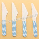 Wooden Knives with Blue Chevron Print 100pcs