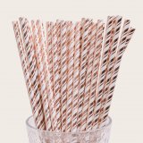 Metallic Double Foil Rose Gold Stripe Paper Straws 500 Pcs