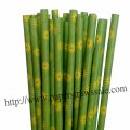 Green Paper Straws with Daisy Flower 500pcs