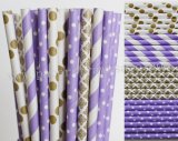 200pcs Lilac and Gold Party Paper Straws Mixed